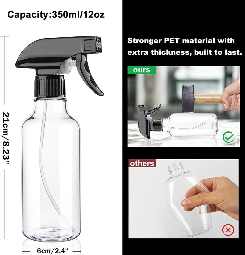 Hethyo Spray Bottles Plastic Spray Bottle for Hair Mist/Stream Heavy Duty Empty Spray Bottles for Cleaning Solutions, Plants, Cooking (12oz-BlackClear) - Image 4